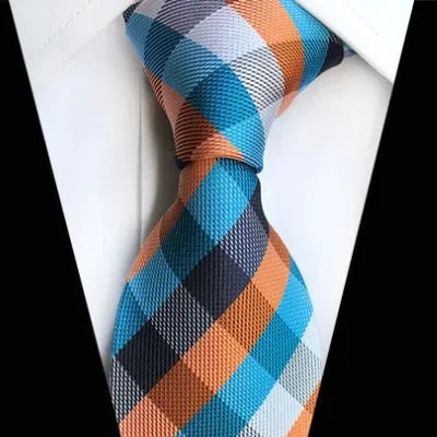 Turquoise and Orange Check Silk Tie for Men - Classy Classic Design