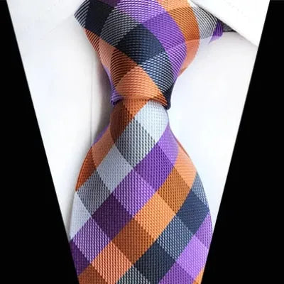 Classic Purple Orange Check Silk Tie for Men - Elegant Accessories