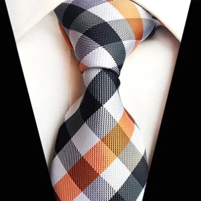 Classic Orange Check Silk Tie for Men Elegant Accessory for Formal Attire