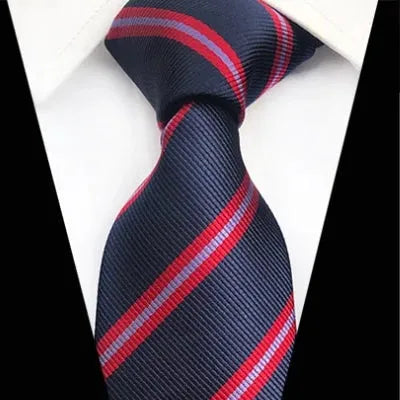 Navy Red Striped Silk Tie for Men - Classy Formal Accessory