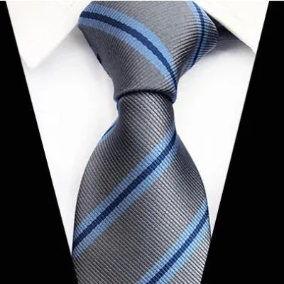 Classic Grey and Blue Striped Silk Tie for Men - Elegant Formal Accessory