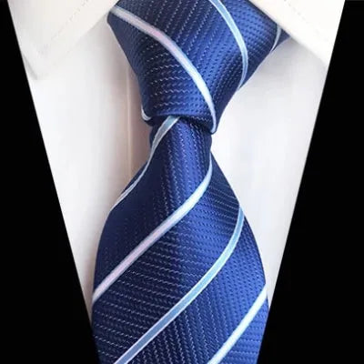 Royal Blue Striped Silk Tie for Classy Men Elegant Formal Accessory