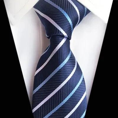 Navy Blue Striped Silk Tie for Men - Classic and Stylish Accessory