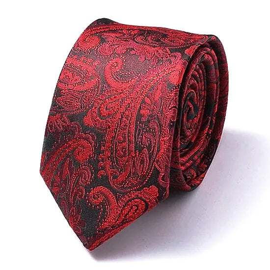 Red Paisley Silk Skinny Tie for Classy Men