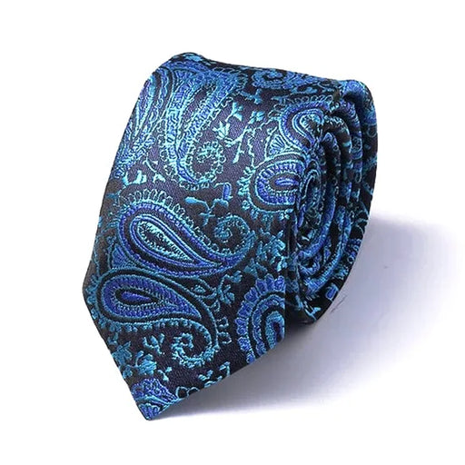 Blue Paisley Silk Skinny Tie for Classy Men