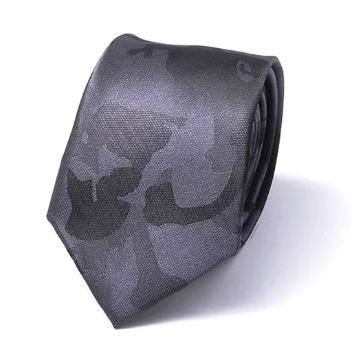 Mens Grey Camouflage Silk Skinny Tie - Stylish Classy Accessory