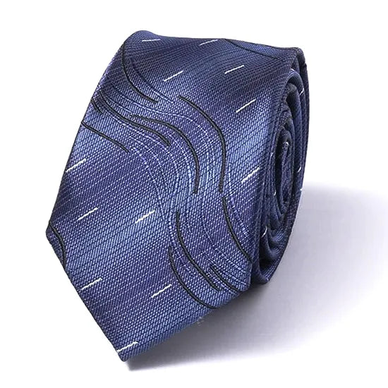 Stylish Blue Wavy Silk Skinny Tie for Men