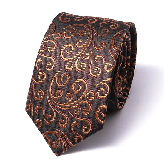Brown Swirly Silk Skinny Tie for Classy Men