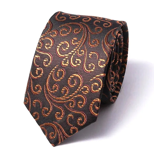 Brown Swirly Silk Skinny Tie for Classy Men