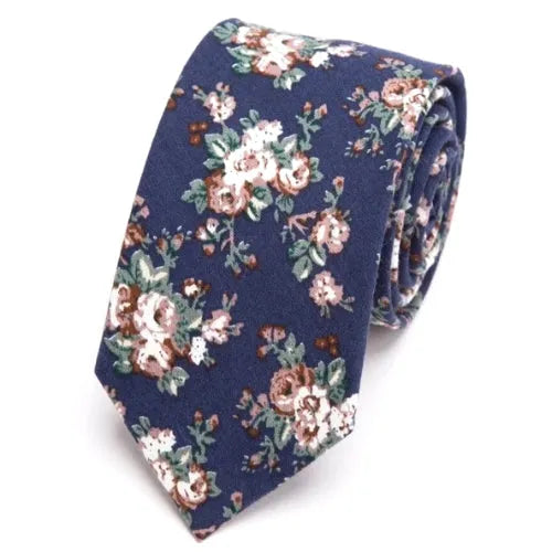 Blue Floral Skinny Cotton Tie for Classy Men