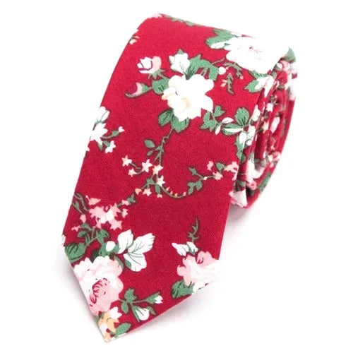 Red Floral Skinny Cotton Tie for Classy Men
