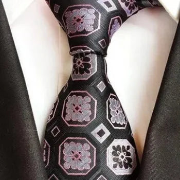 Silver Silk Necktie for Men - Classy Squared Pattern Formal Accessory