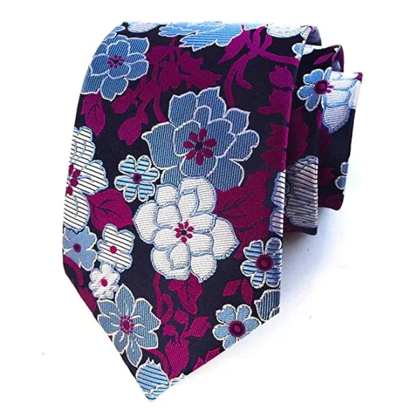 Floral Silk Tie in Purple and Blue for Classy Men