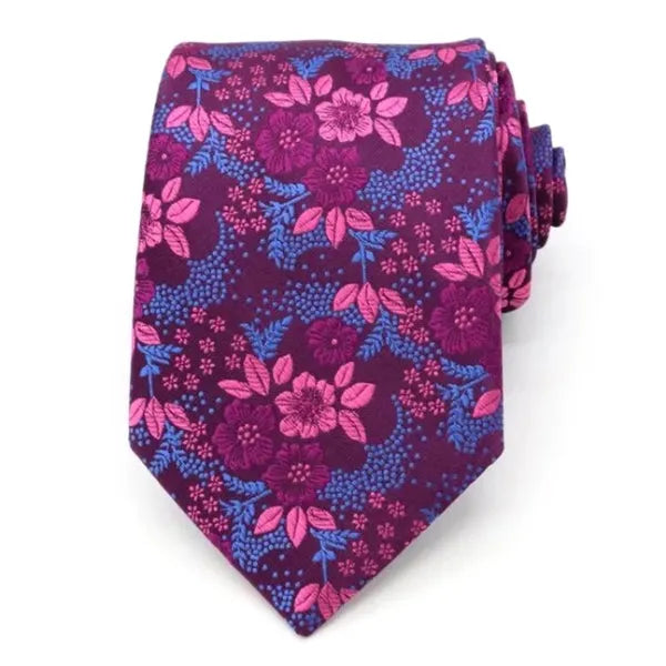 Purple Floral Silk Tie for Men - Elegant Accessory for Formal and Business Attire