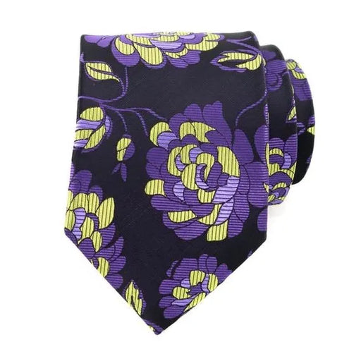 Purple and Yellow Floral Silk Tie for Classy Men