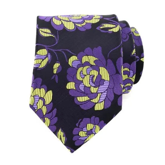 Purple and Yellow Floral Silk Tie for Classy Men
