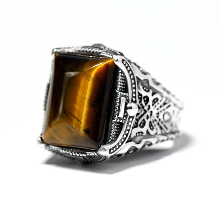 Sterling Silver Tiger Eye Square Men’s Ring