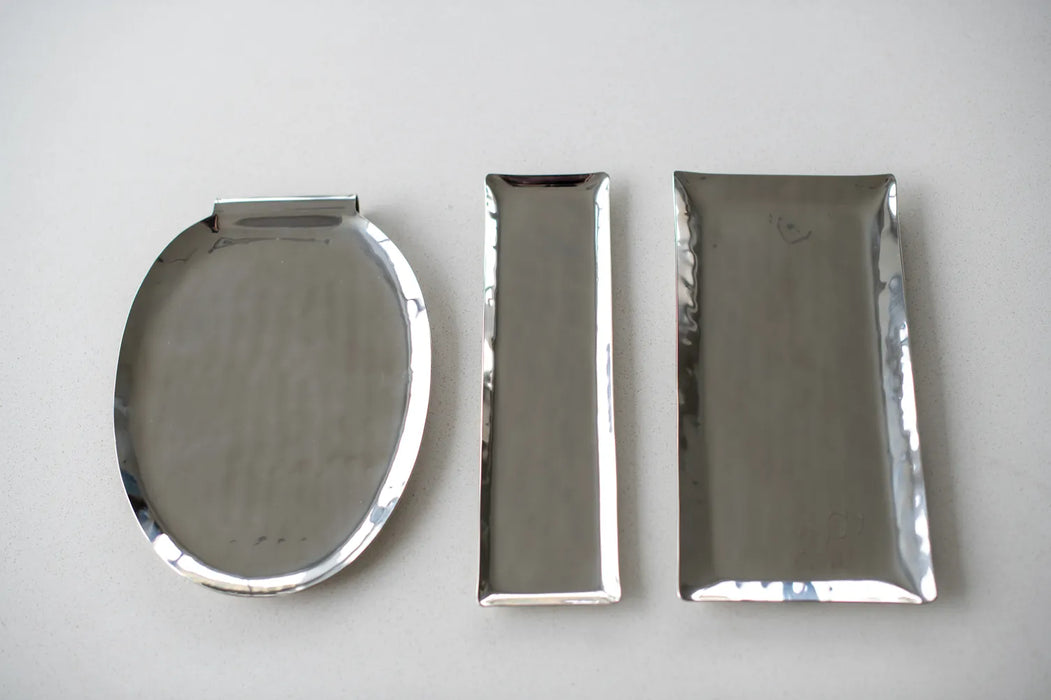 Modern Hammered Metal Tray Set – Stainless Steel, 2 Sizes