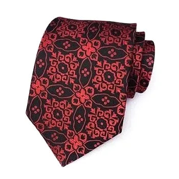 Silk Necktie for Men - Classy Red Black Floral Design
