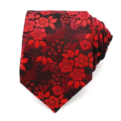 Red and Black Floral Silk Tie for Classy Men