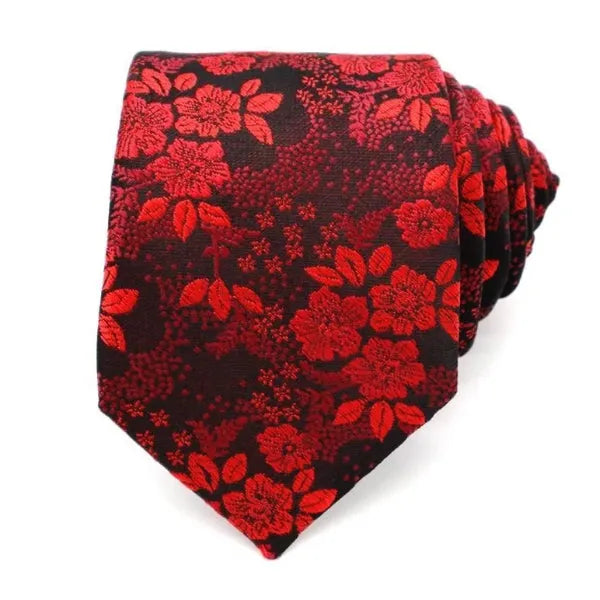Red and Black Floral Silk Tie for Classy Men
