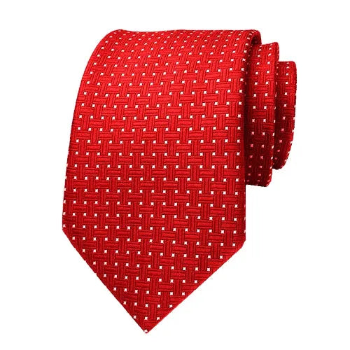 Mens Red Dotted Silk Tie Classy Accessory for Formal Business Attire