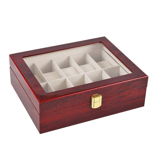 Luxury Watch Box Holder in Red Wood with 10 Slots