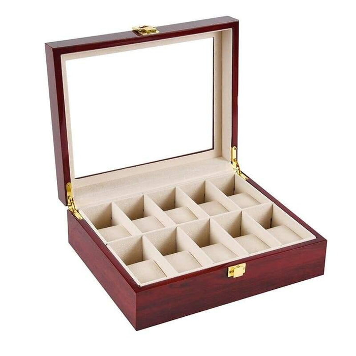 Luxury Watch Box Holder in Red Wood with 10 Slots