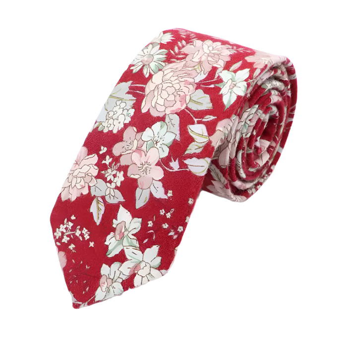 Elegant Floral Cotton Tie for Men – Skinny Wedding Cravat