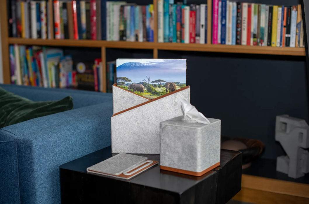 Burnished Finish Desk Organizer – 7-Piece with Suede & Leather
