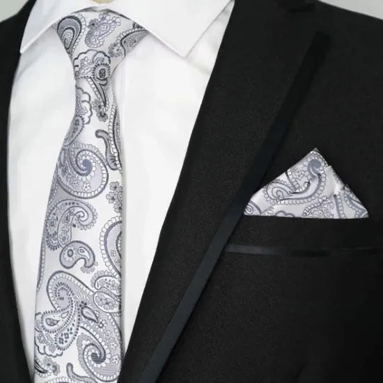 Silver Grey Paisley Silk Tie for Classy Men - Elegant Accessory for Formal Occasions