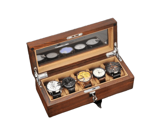 Solid Brown Wooden Watch Box Case with 5 Slots