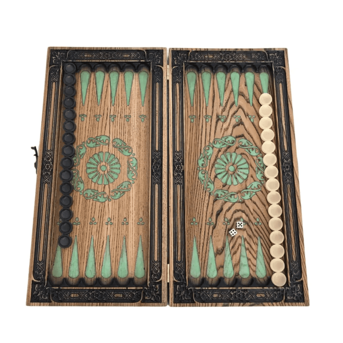 Wooden Backgammon With Epoxy Resin "Forest", 48×23×3 cm