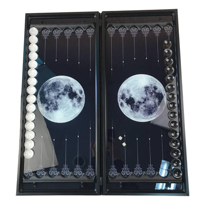 Luxury Black Glass Backgammon "Moon", 60×30 cm