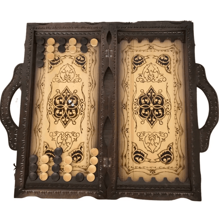 Wooden Backgammon Decorated With Hand Carving, 60×30×9 cm