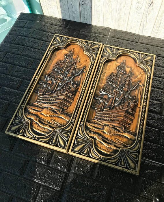 Wooden backgammon "Sailboat", 68×32×8 cm, art. 190148