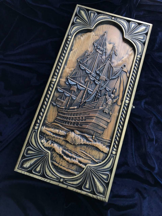 Wooden backgammon "Sailboat", 68×32×8 cm, art. 190148