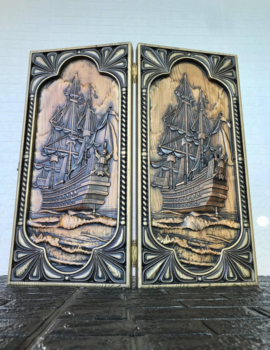 Wooden backgammon "Sailboat", 68×32×8 cm, art. 190148