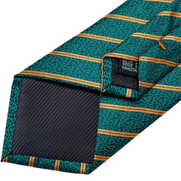 Teal Gold Paisley Striped Silk Tie for Men - Classy Accessory