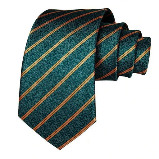 Teal Gold Paisley Striped Silk Tie for Men - Classy Accessory