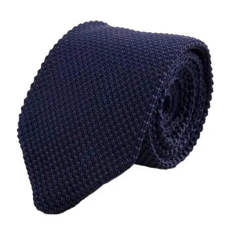 Navy Blue Knitted Tie for Men - Classy Solid Design