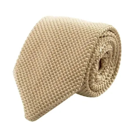 Beige Knitted Tie for Men - Classy Solid Style Accessory
