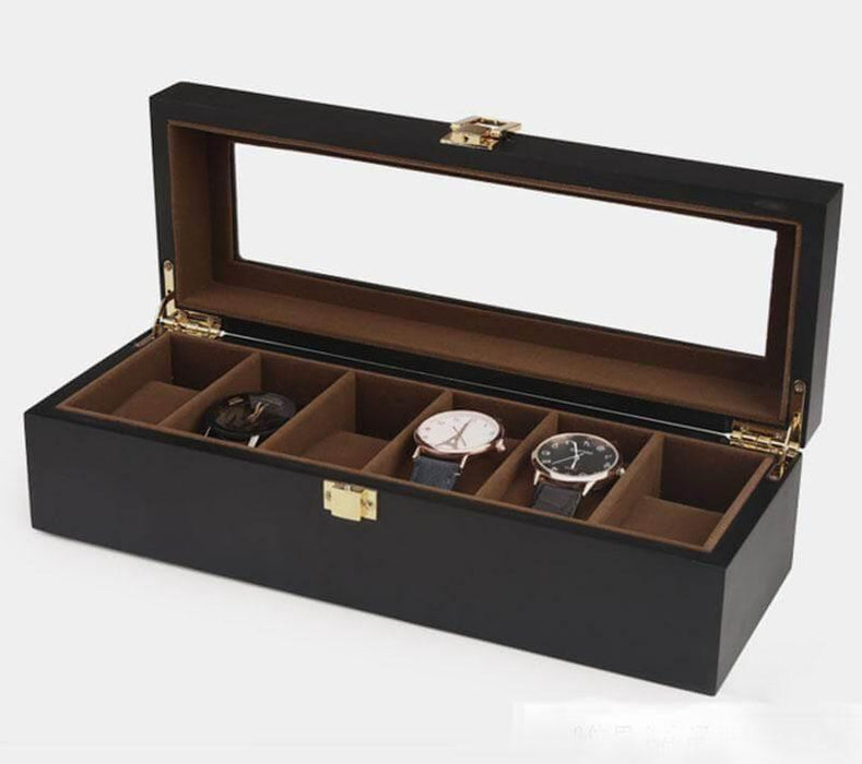 Wooden Watch Box with Luxurious Suede Interior 6 Slots