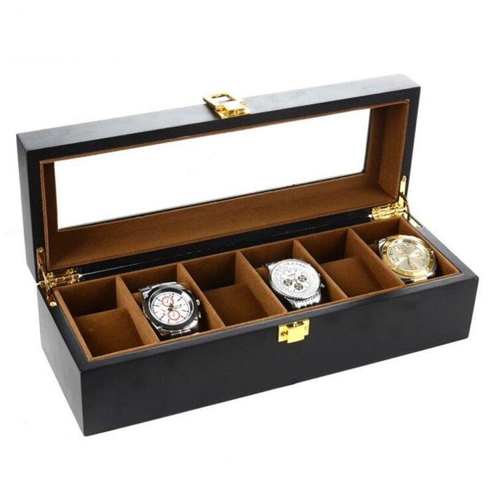 Wooden Watch Box with Luxurious Suede Interior 6 Slots