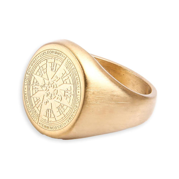 Gold Men's Viking Compass Signet Ring