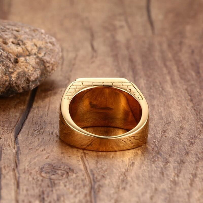 Men's Stainless Steel Black Onyx Gold Ring