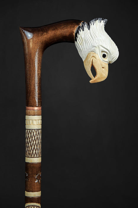 Walking Cane for Men Hand-Painted Bald Eagle, Hand Carved Cane