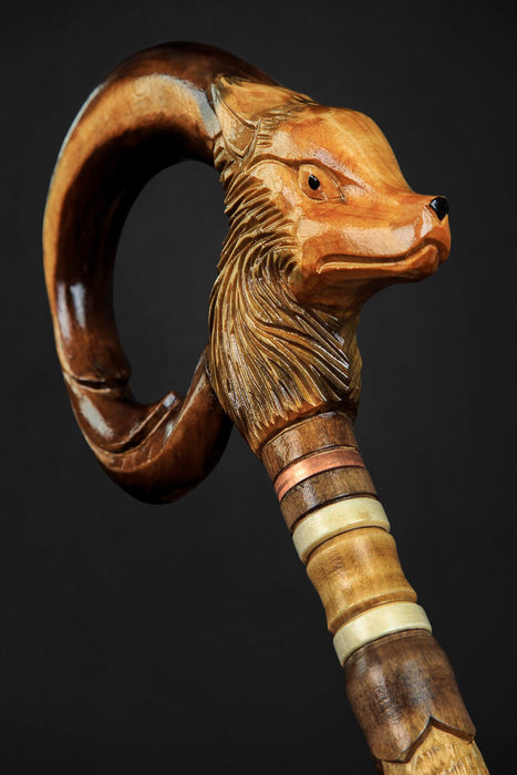 Unique Design Fox Walking Cane, Victorian Folk Art Dress Walking Stick
