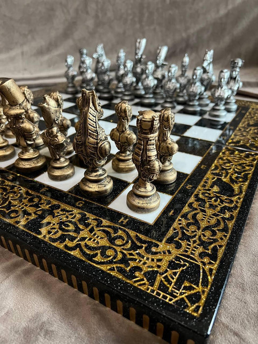 Luxury Black Acrylic Stone Chess Set, Backgammon Set 3 In 1