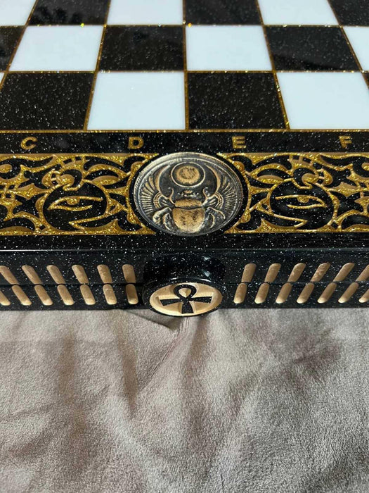 Luxury Black Acrylic Stone Chess Set, Backgammon Set 3 In 1